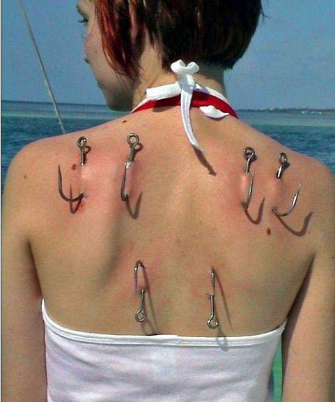 fishing hooks in the back